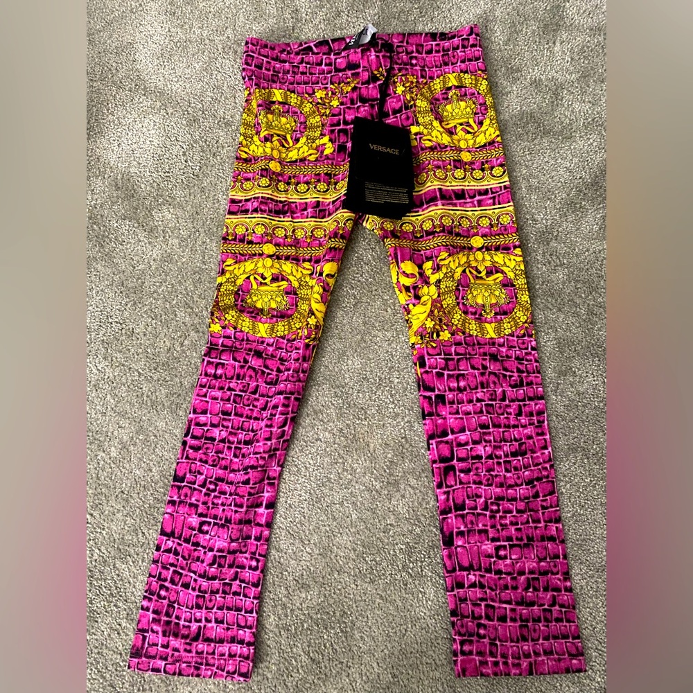 Versace Kids Pink and Yellow Baroque Print Leggings